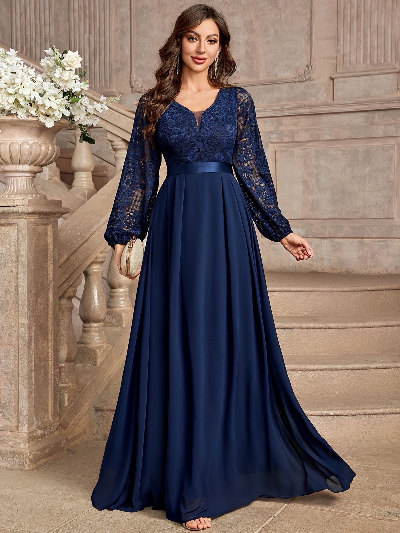 elegant ruched dresses Loved In Lace V-Neck Long Sleeve Short Dress main image 0