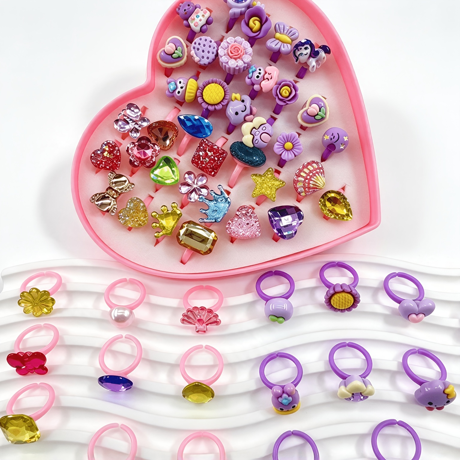 Adjustable Cartoon Rings Set, 10pcs Mixed Style