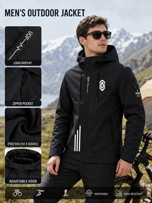 item picture lightweight hooded mens jacket for spring autumn windproof versatile solid color outerwear for young and middle aged men suitable for cycling casual daily and commuting wear