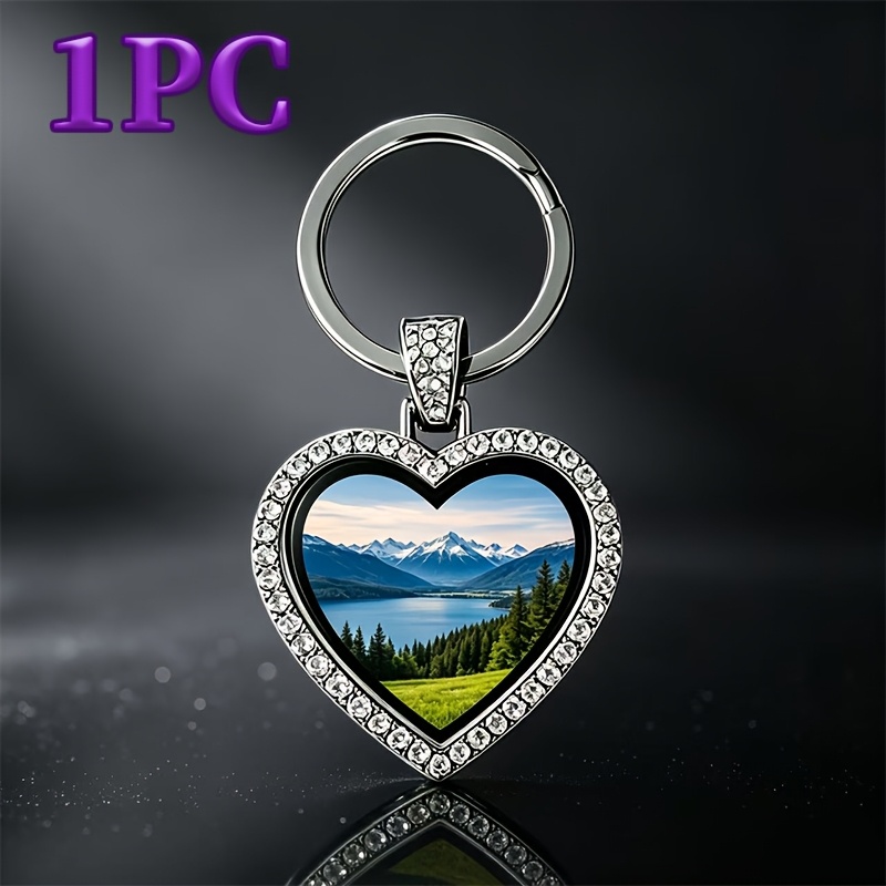 TEMU Portachiavi personalizzato a forma di cuore con foto, 1 pezzo, materiale in di con in vetro Time Gem, portachiavi a forma di cuore elegante,