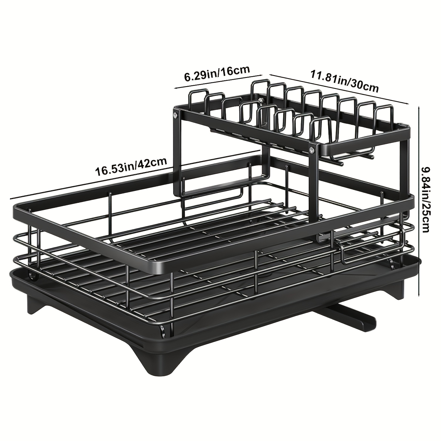 Image of 1/2- Layer Large Capacity Cutlery Dryingrack With Tray, Cutlery Rack, Cutting Boardrack, And Drainage Board Tray For Kitchencounter Storage Of Supplies ( Black)