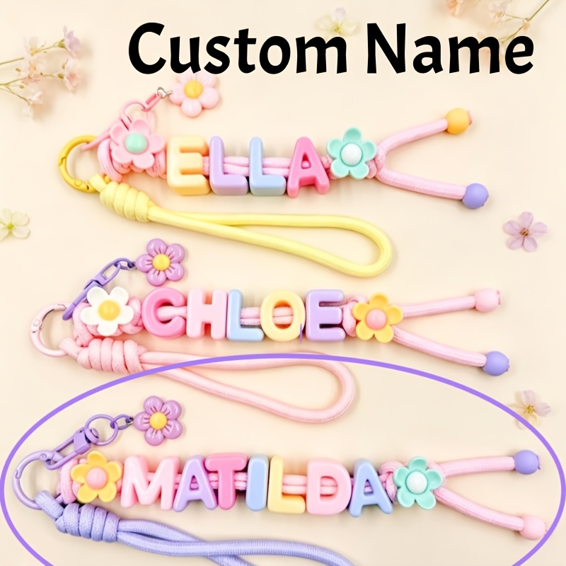 TEMU Porte-clés personnalisé avec lettre, perle, corde tressée, pendentif fleur, palette de couleurs macaron, meilleur ami, , cadeau d'anniversaire,