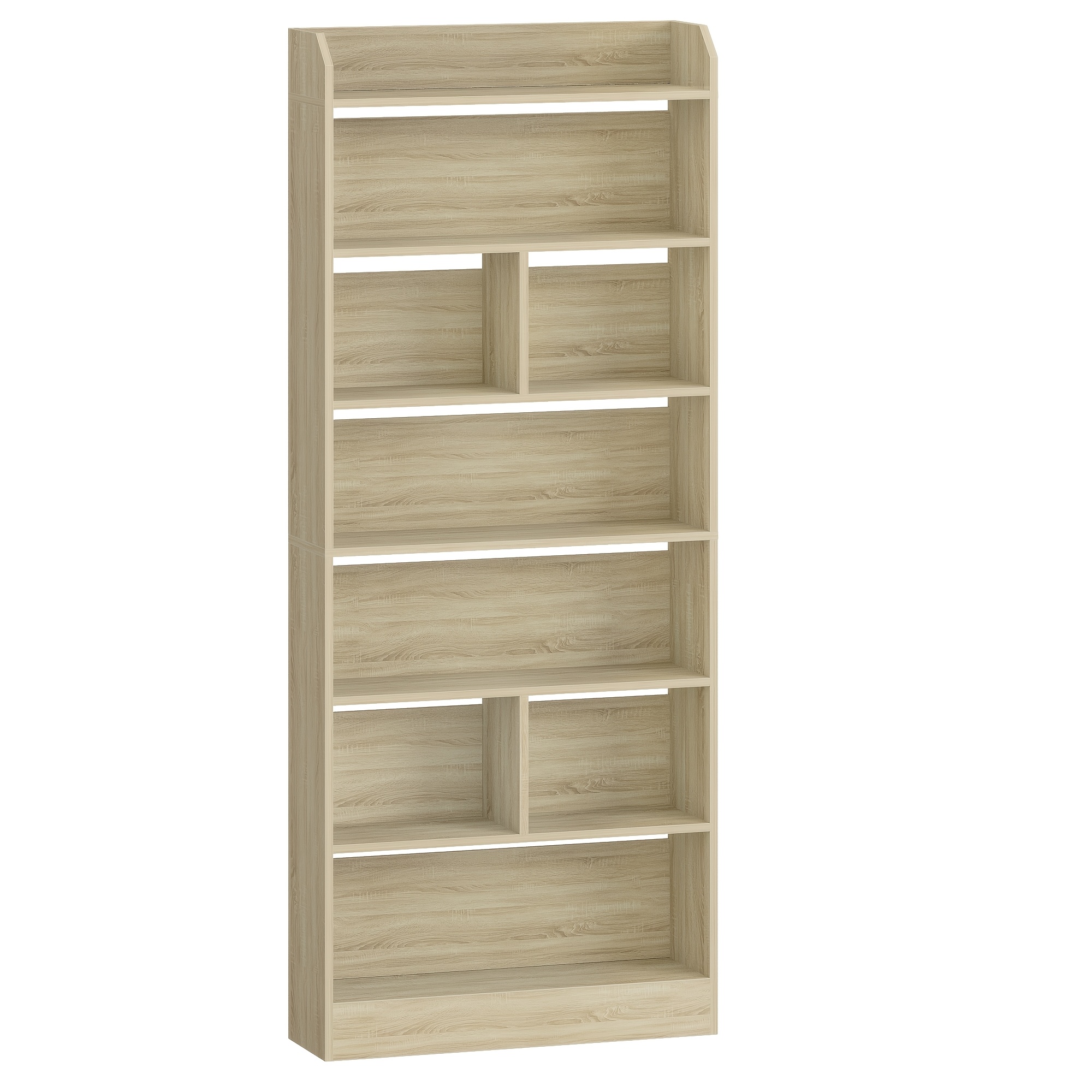 Image of 7-tier Freestanding Bookshelf | Oak Beige, Suitable For Living Room, Office, Bedroom, Dimensions: 24 X 60 X 199.2 Cm, Hardwood Material