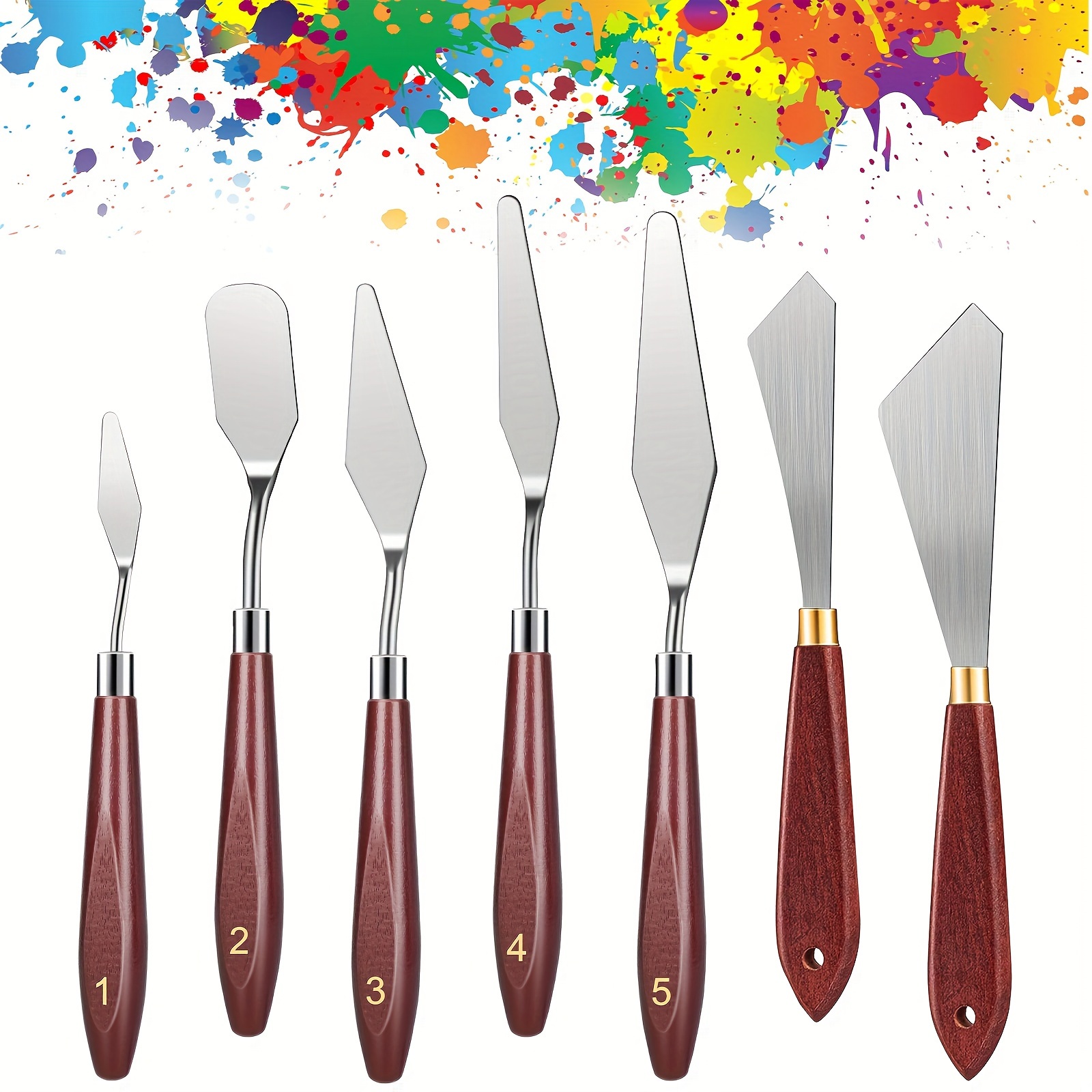 

7pcs Painting Knife Set, Stainless Steel Palette Knife Set With Wooden Handle, Oil Painting Mixing Knife, Scraper Art Tools