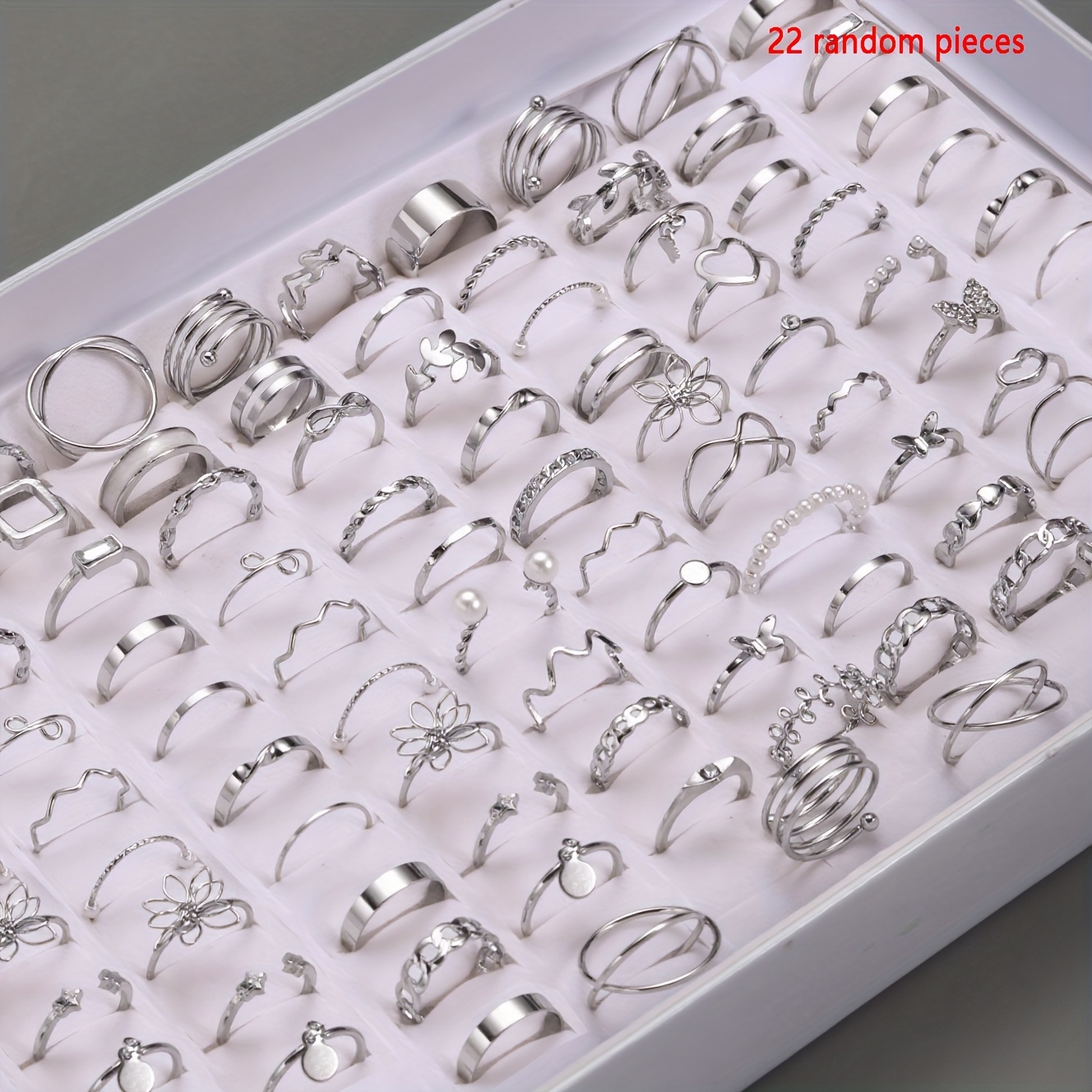 E-shop 22/66-teiliges, elegantes, geometrisches, stapelbares Ringe-Set mit Schmetterling, Liebe, Herz und -Elementen, Mehrteiliges Set für Damen, ,