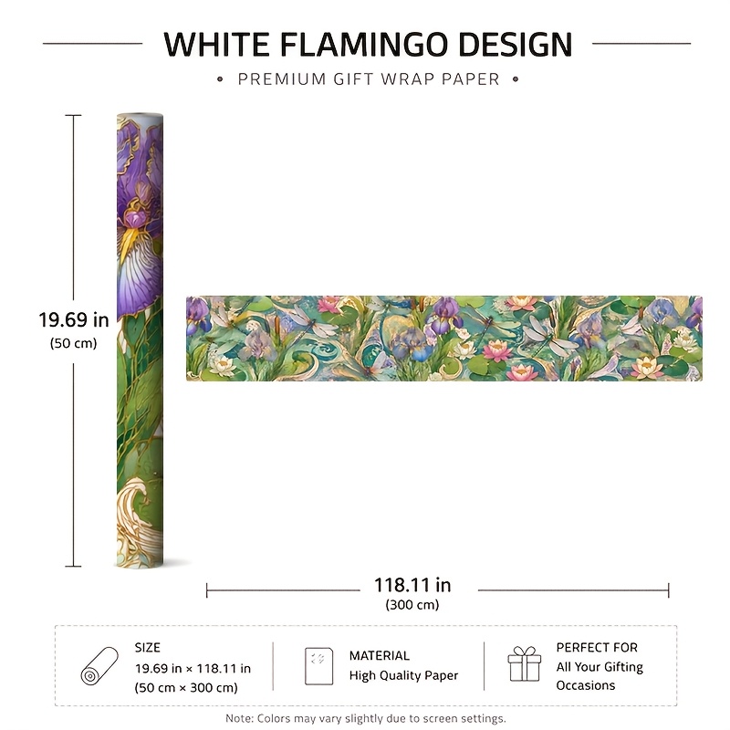 TEMU 1 Rouleau de 50X300Cm (19.7X118.1In) Motif Floral , Design , Parfait pour Cadeaux, Anniversaires et Fêtes, , Facile à Enrouler, Motif Élégant,