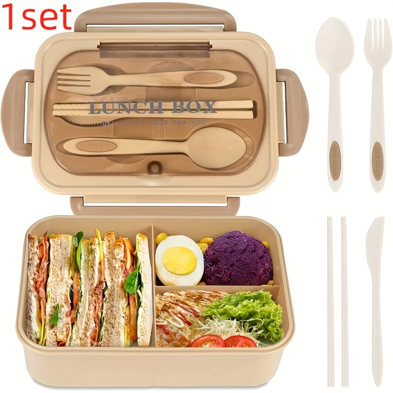 TEMU 6pcs, 4pcs Of Tableware+1 Lunch Box+1 Lunch Box Lid Outdoor Lunch Box, 40.58 Ounce Lunch Container, Leak Proof Tableware, 3 Compartments Lunch