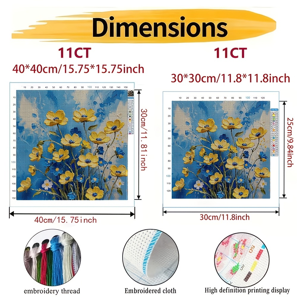 Blue Background Yellow Flower Oil Painting Pattern Stitch Kit