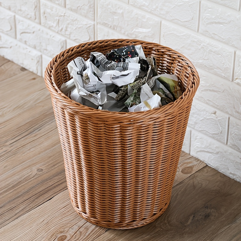 trash can plastic rattan home kitchen waste bin woven   trash basket Product details 0