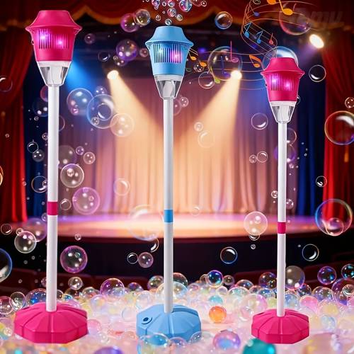 47 inch music standing bubble machine toy lightweight outdoor standing bubble machine childrens bubble machine it features adjustable height and of sturdy plastic making it very suitable for outdoor activities and a gift for boys
