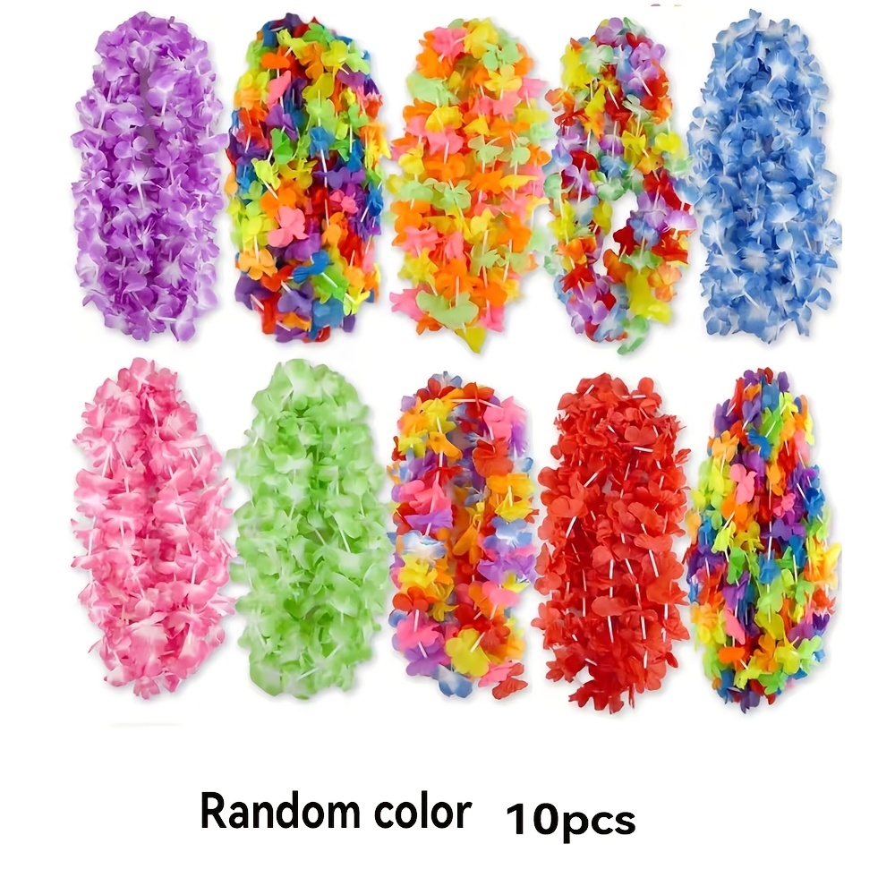 TEMU 10pcs Random Color Hawaiian Artificial Flower Lei Necklace, Hawaiian Themed Party Garland, Summer Beach Wedding Birthday Party Decoration