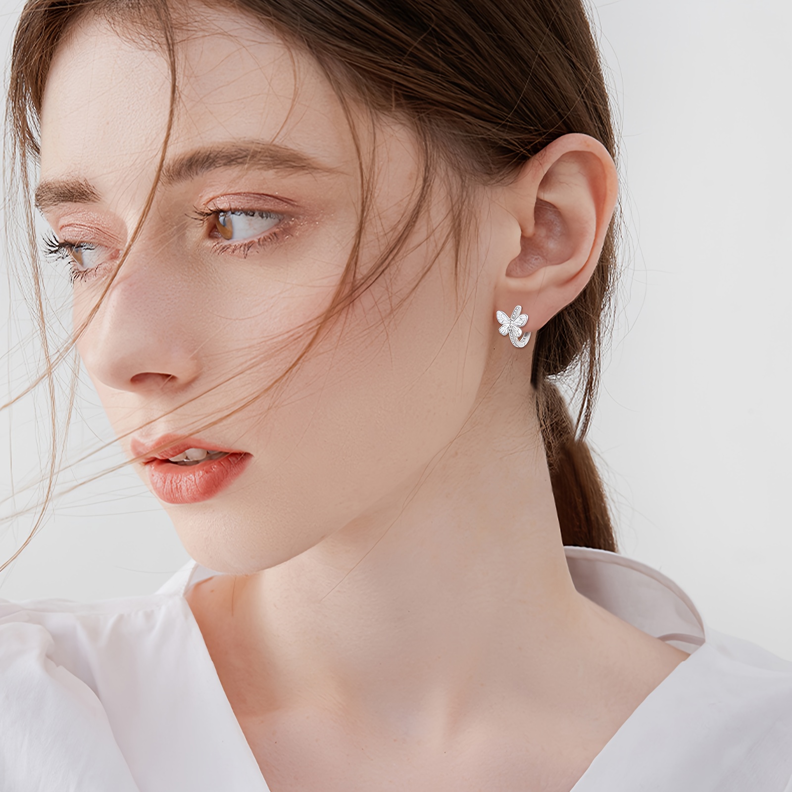 Women's Butterfly Hoop Earrings, Sterling Silver Opal Huggies