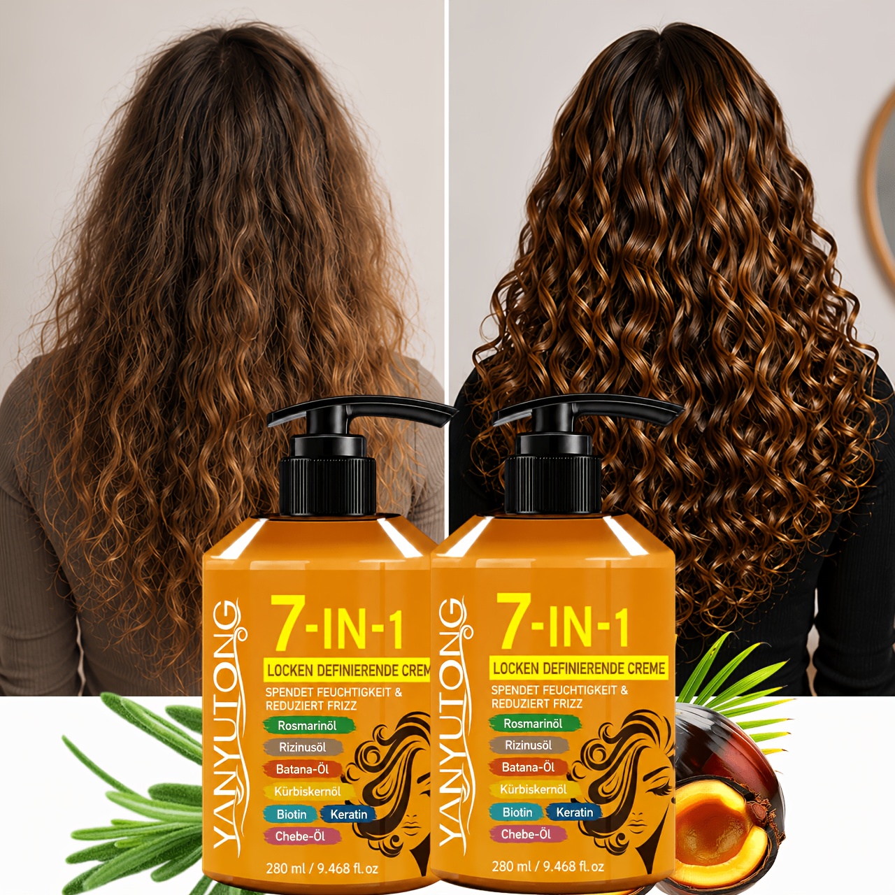 Image of 7-in-1 Styling Cream (2pcs), Quick Styling, , Moisturizing, Shine And Strength, Deep Hydration, Long-lasting Hold, Nourishing Formula, To Rinse, Suitable For Textured Hair And Curly Hair Care.