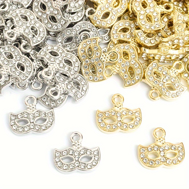 

10pcs Chic Sparkling Rhinestone Inlaid Masquerade Charms Creative Carnival Ball Decoration Supplies Fashionable Men's And Women's Necklace Keychain Clothes Decoration Diy Pendants