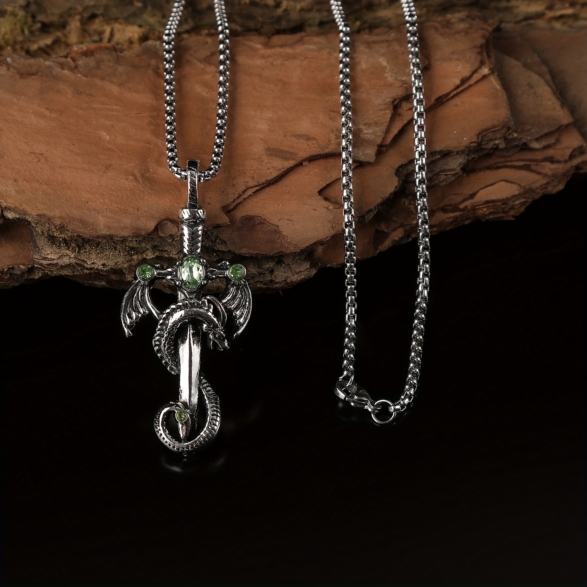 TEMU 1 Stück Modischer Edelstahl-Dragon-Schwert- mit künstlichen Edelsteinen, Hip-Hop-Schmuck im Punk-Stil, gotische Accessoires für Männer,