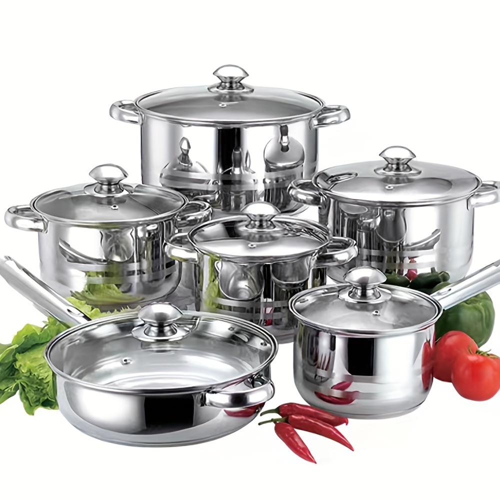 

12 Pieces Stainless Steel Pots Set 12 Pieces Kitchen Cookware Set, Non-toxic Cooking Set With Stay-cool Handles, Dishwasher Safe, Pots And Pans Set Cookware Sets With Glass Lid