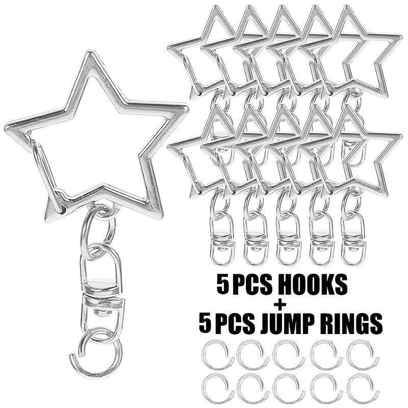 Image of 10pcs Star Keychain Clips Star Clasps Star Spring Snap Keychains With Chain Hanging Clasps And Open Jump Rings For Crafts Jewelry Making Keychains 5 Keychains 5 Open Rings