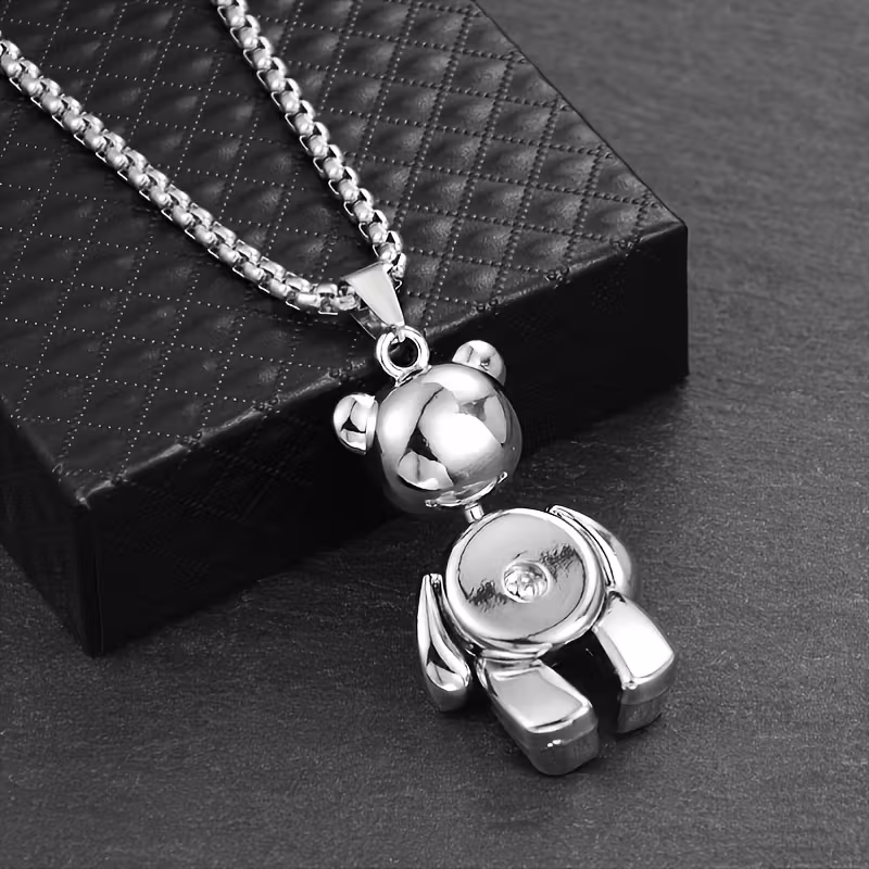 new cute bear pendant necklace stainless steel 70cm long chain suitable for women and mens daily wear classic pendant little bear movable design suitable for daily holiday gifts for her Product details 8