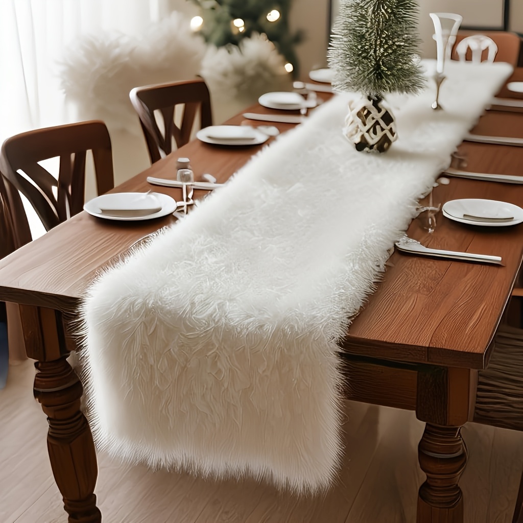 

Luxurious White Fur Table Runner - Christmas, Valentine's Day, Birthdays & Weddings | Elegant Decorative Carpet