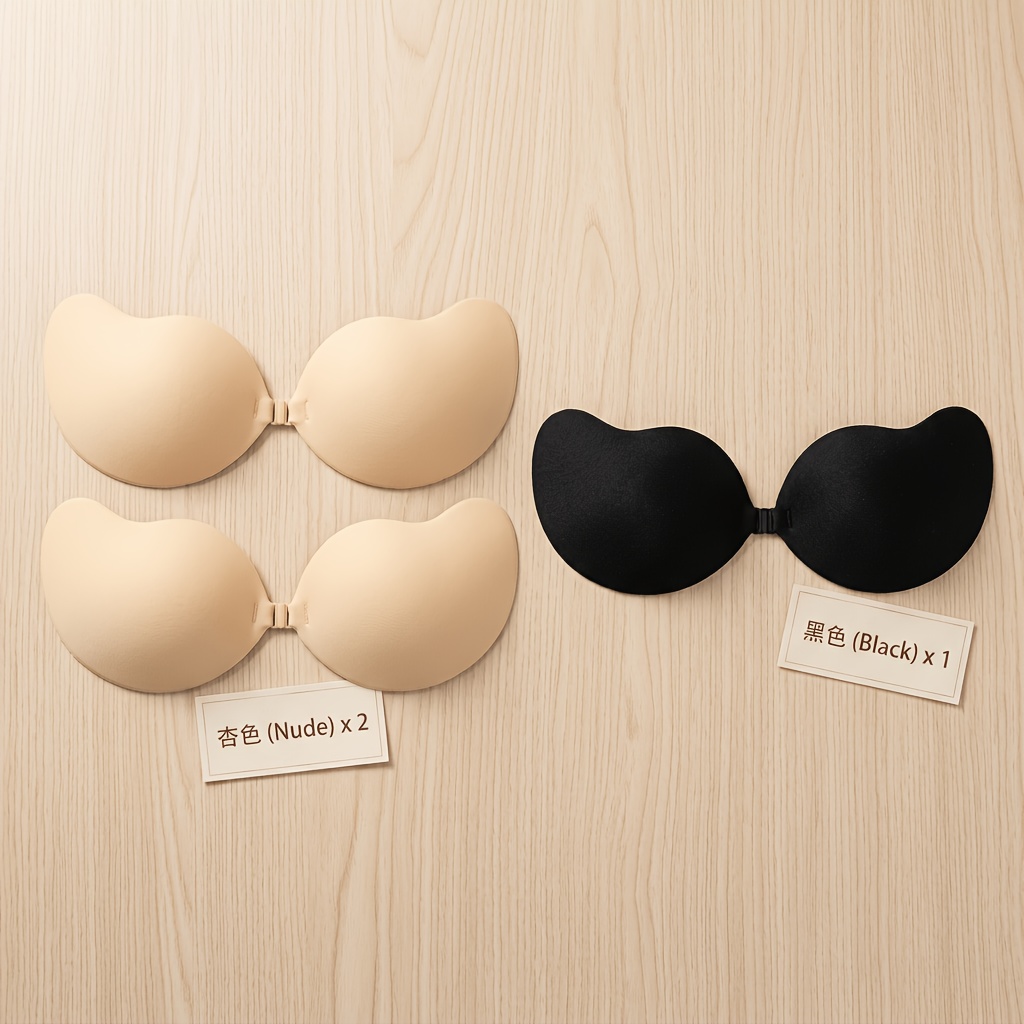 Image of 3pcs 3d Mango Cup Sticky Bra, Invisible Seamless Push Up Adhesive Bra, Breathable Lift Reusable Stick On Bra For Wedding Evening Gown