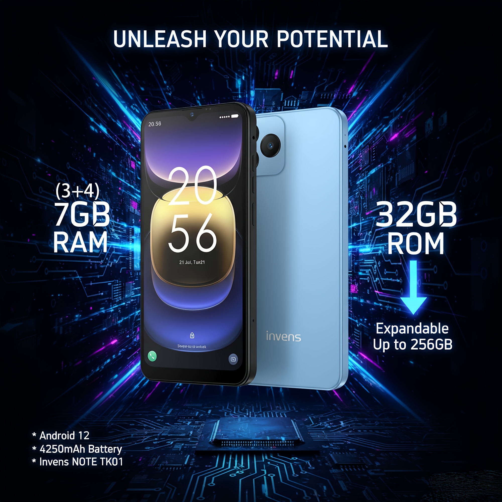 Invens-Note TK01 6.52 Inch Smartphone, 4G LTE with Octa-Core Android 12