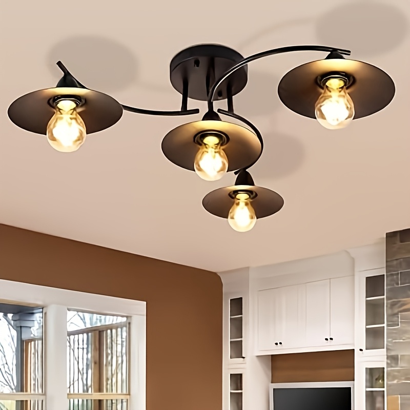 TEMU Lámpara de techo empotrada de 4 luces, lámpara de techo empotrada vintage, lámpara de estilo retro E27 negra, lámpara industrial para pasillo,