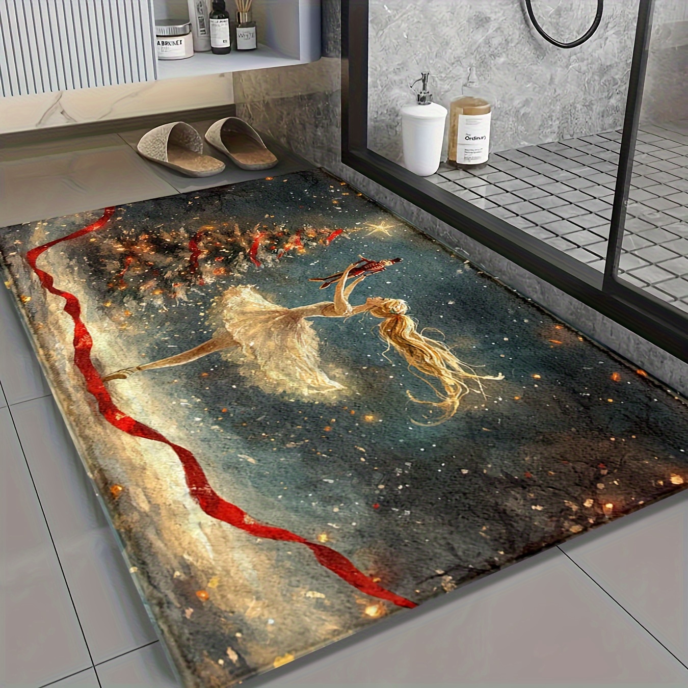 

Christmas Pattern Bath Rug - , , Polyester , Low , Tpr Backing, Decorative Mat For Bathroom, , And , 1pc, Fluffy Decor Decoration