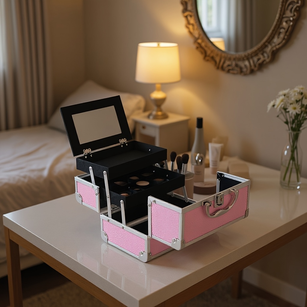2025 new diamond pattern high end aluminum alloy makeup case large capacity with   adjustable metal storage organizer for professional makeup artists travel makeup organizer for vanity   durable construction
