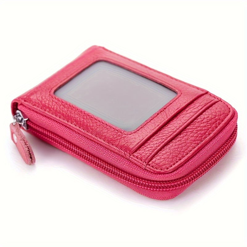 TEMU Men's Women's Rfid Blocking Leather Mini Wallet -9 Card Slots Card Holder Case Organizer Compact Zipper Around Purse With Id Window And Drivers