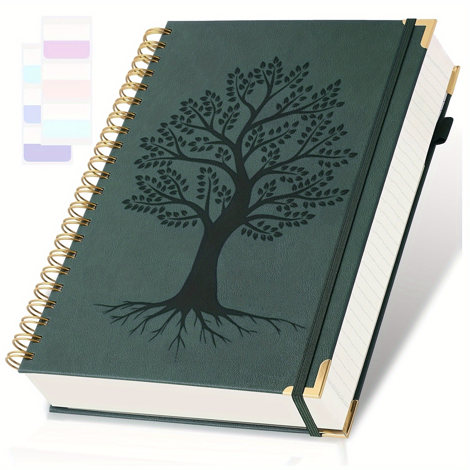 

1 Spiral Notebook With Leather Cover, 300 Pages, For School Notes And Work Meetings, With 24 Index Tabs