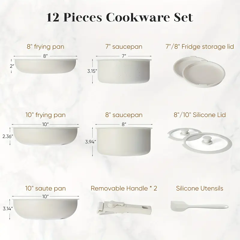 12 Pcs And Set Nonstick Cookware Set Detachable Induction Cookware ...