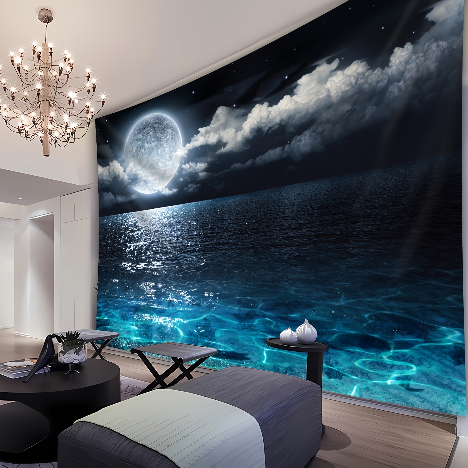 Ultra Large Sea Moon Landscape Wall Hanging Tapestry For Decor_voghion.com