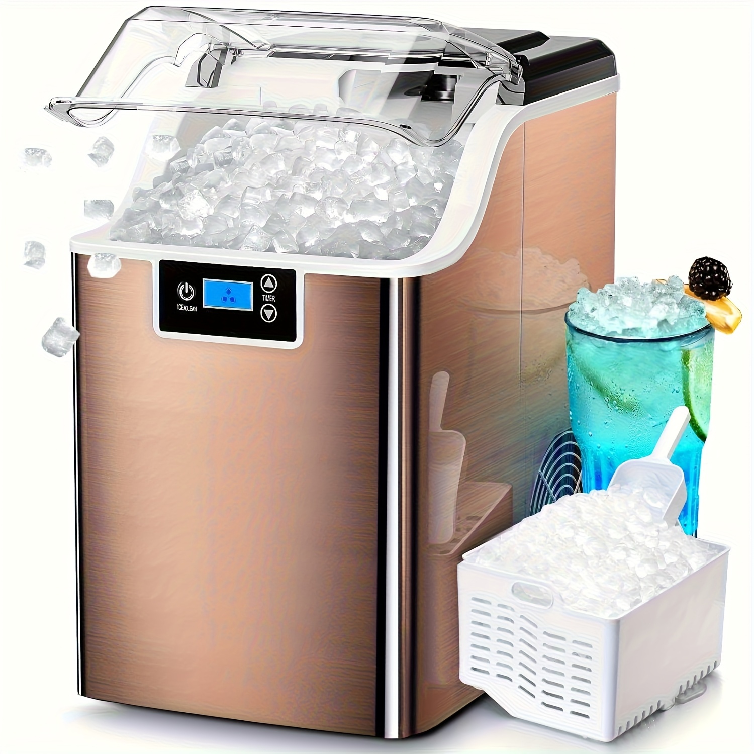 TEMU Pebble Ice Maker Machine With Pellet Ice, 35lbs Ice, Desktop Ice Maker, Ice Maker Machine With Self-cleaning, Soft Chew Ice Machine, Ice Makers