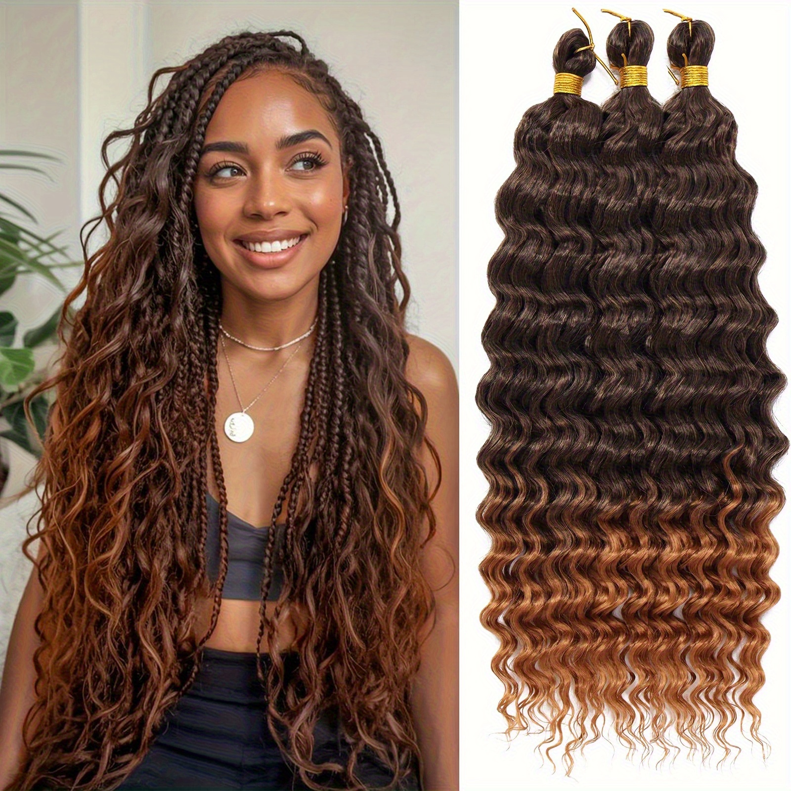 3pcs 18 inch deep wave crochet braids hair extensions knotless synthetic curly hair for boho braids dreadlocks twists clip in or sew in volume length for women daily wear boho curls Product details 2