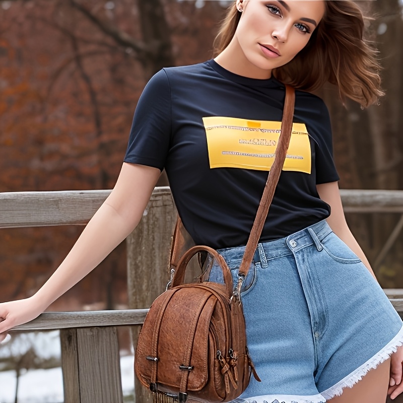 mini womens fashion vintage crossbody bag solid color small handbag for daily commuting single shoulder bag with multiple pockets and compartments lipstick wallet travel double shoulder bag Product details 6