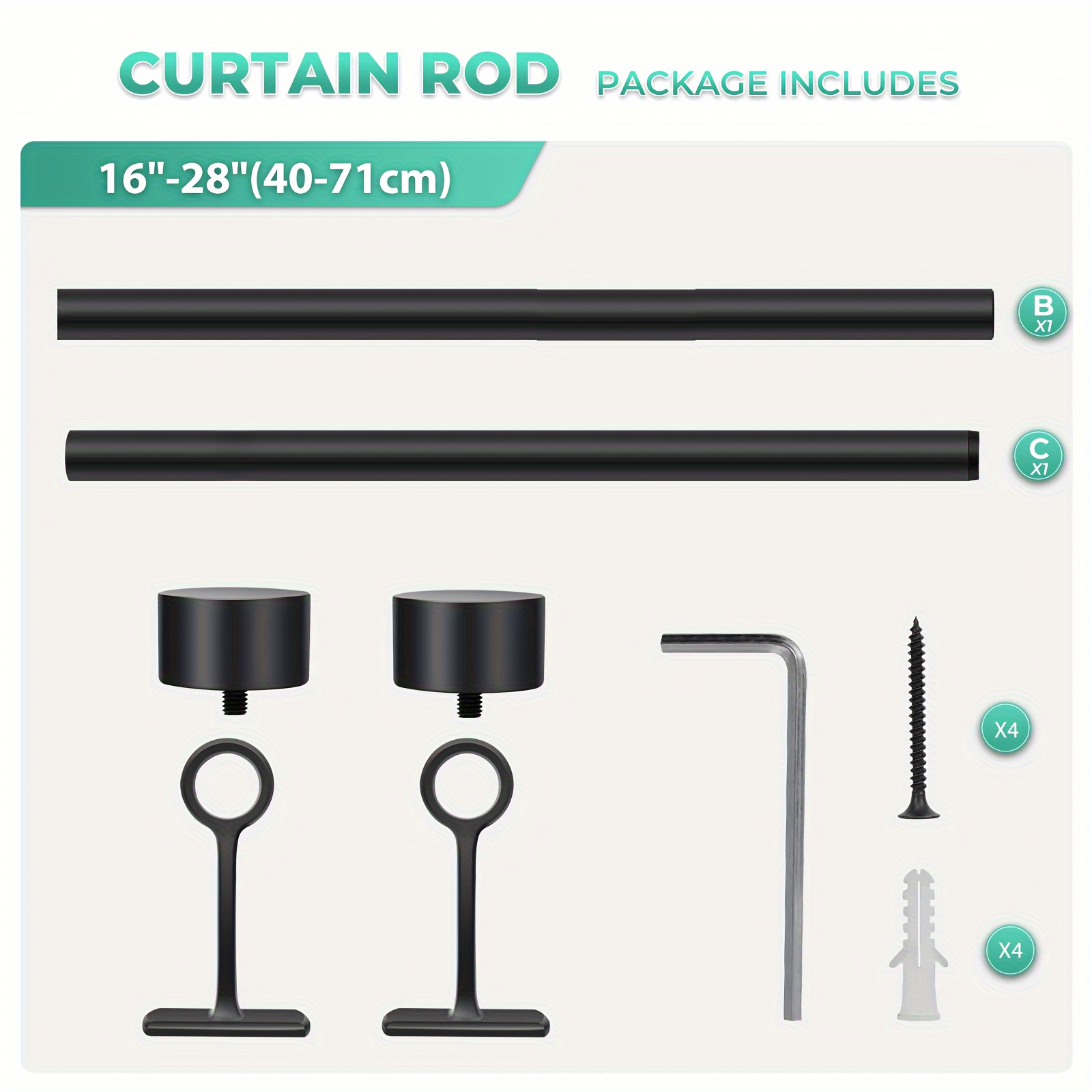 TEMU 1 Inch Curtain Rods For Windows Black Rustic Curtain Rod Set, Modern Design Drapery Rods With Brackets Room Divider Rods, Industrial Window Rods For Indoor And Outdoor