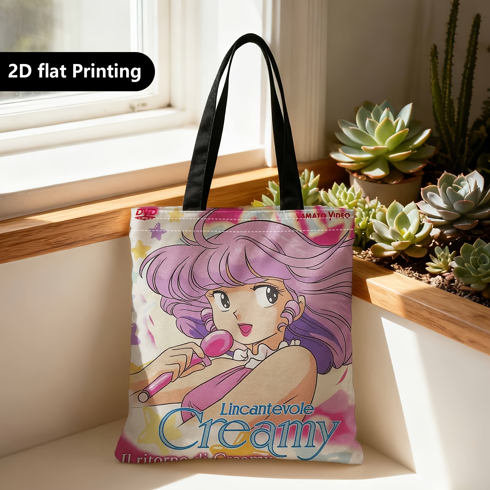 TEMU Borsa per con capelli rosa personaggio anime | Stampa 2D su entrambi i lati, stile casual, senza , senza chiusura, lavabile in lavatrice, adatta