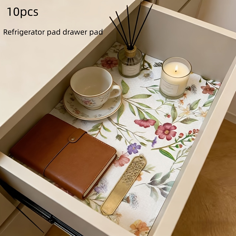 TEMU 5/10 Stück Hochwertige Waschbare Kühlschrankauflage - Rutschfeste, Strapazierfähige EVA Kühlschrankregal Schutzmatte mit Tulpen Design,