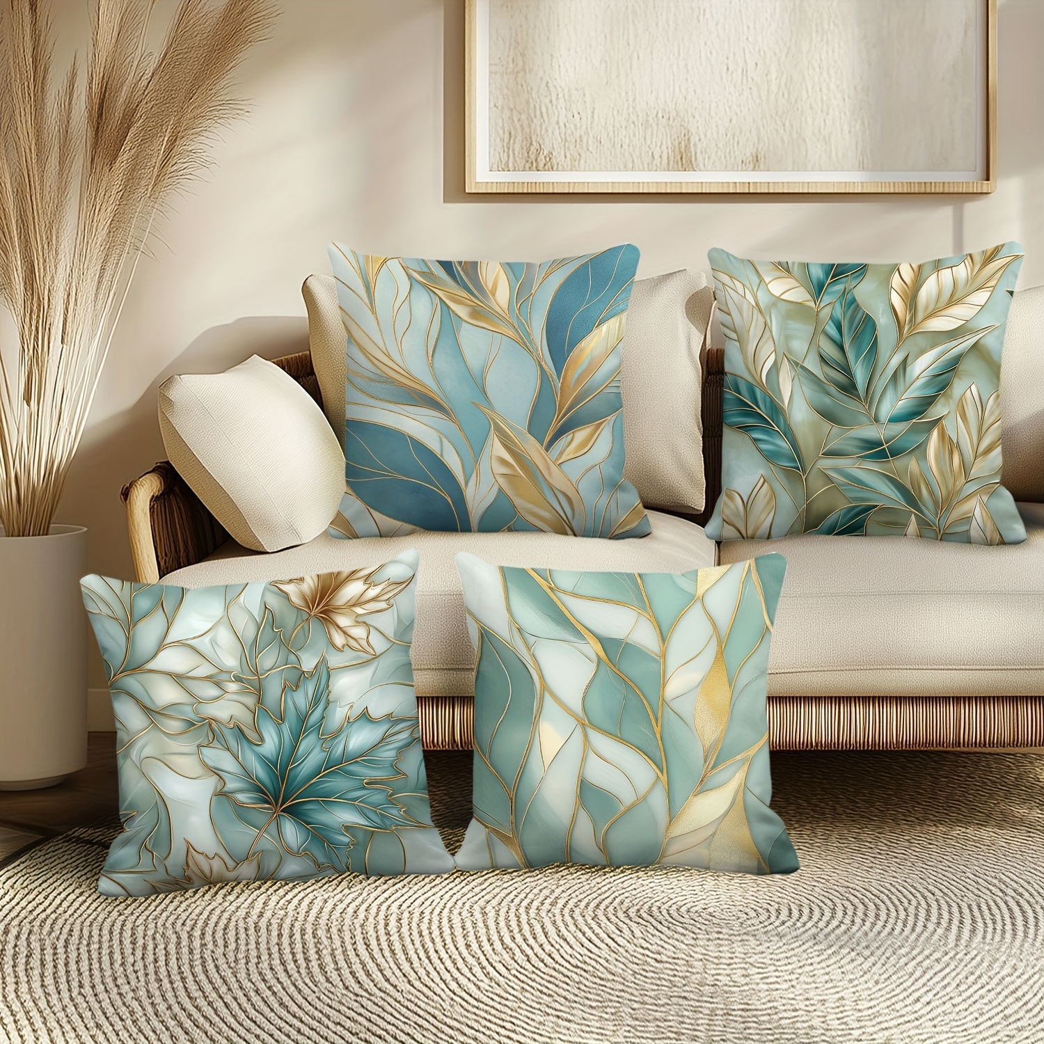 

4pcs Pattern , 18x18 , Zippered Cushion For Sofa, Bedroom, Decor, Washable, Printed , No