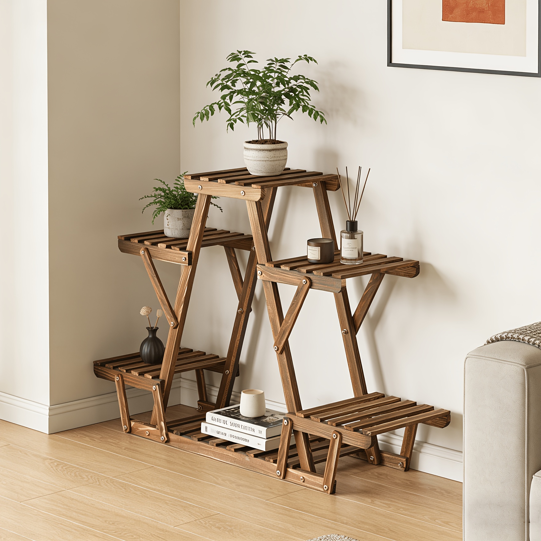 TEMU 6-tier Stand Shelf Indoor, Storage For Books & Decor | Multi-use Display Shelves For Living Room, Bedroom, Kitchen | Easy Assembly, Living Room