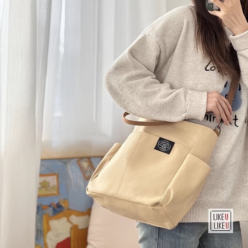1 bolsa tote estilo japonés original, gruesa, con múltiples bolsillos, mochila, bolso casual para laptop de estudiante, bandolera cruzada sencilla