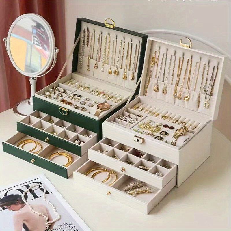 1pc large jewelry organizer box with triple layer drawers elegant   compartments soft lining   for necklace bracelet earring ring pendant jewelry storage case for home or valentines gift idea jewelry box softlining included   Product details 2
