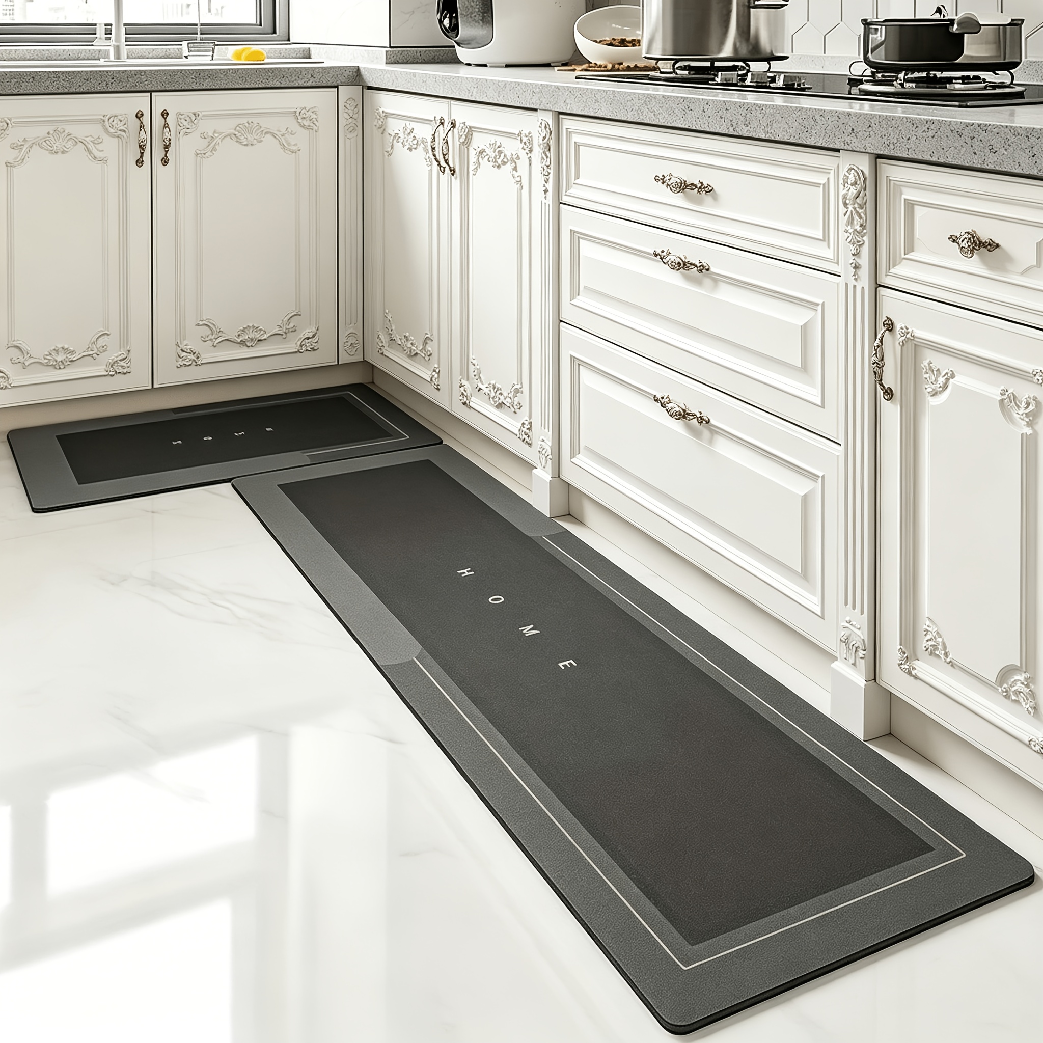 TEMU 2 Diatomaceous Earth Standing Floor Mat Absorbing Non Slip Foot Cushion Reduce Foot From Long Time Standing In Black Gray And Blue Gray For