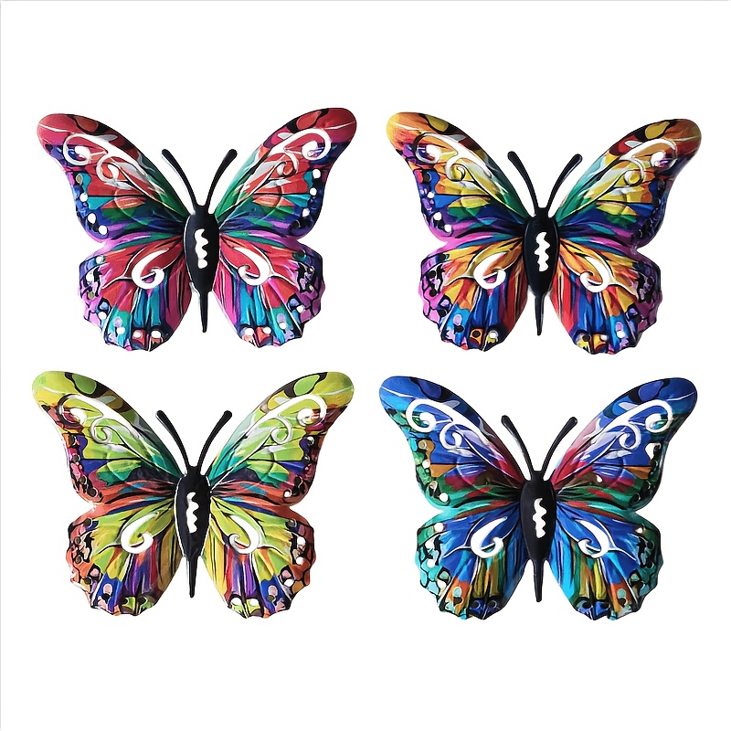 Image of 4pcs Metal Wall Decor, Multicolor Garden Ornament, Outdoor/indoor Metal Craft, Accent – Perfect For Gardens, Patios, Living Rooms, And . Ideal Gift For , Great Room Decoration