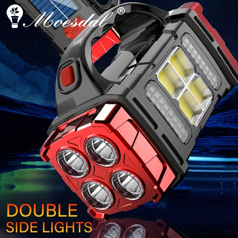 

Moesdal Outdoor Flashlight: Solar/usb Rechargeable Cob Torch, Powerful Led Camping Light, Long-range 4 Modes Fishing Lantern, With Usb Output Portable Light