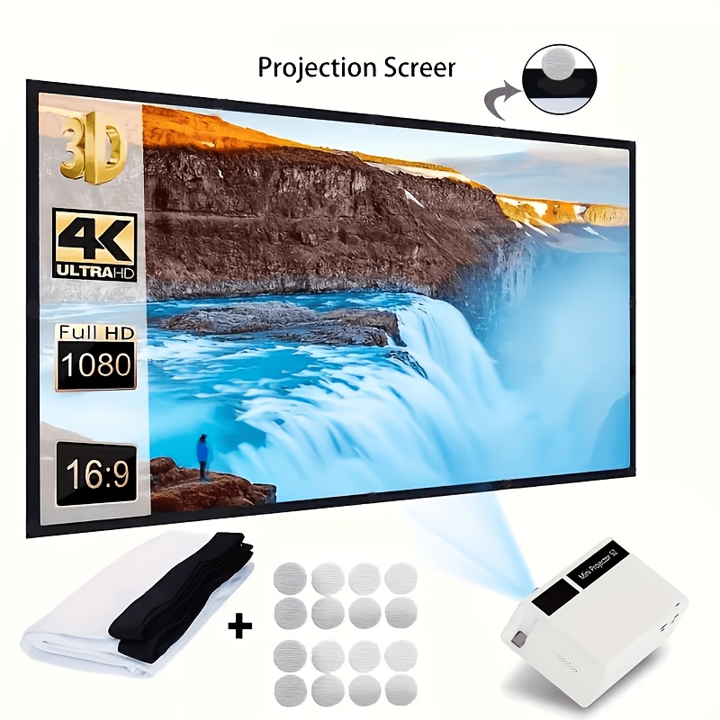 TEMU 60-inch 4k Ultra Hd For Home Theater Screen - Sleek Polyester Fabric, High Contrast & Wide Viewing , Resolution, Suitable For Home Theater