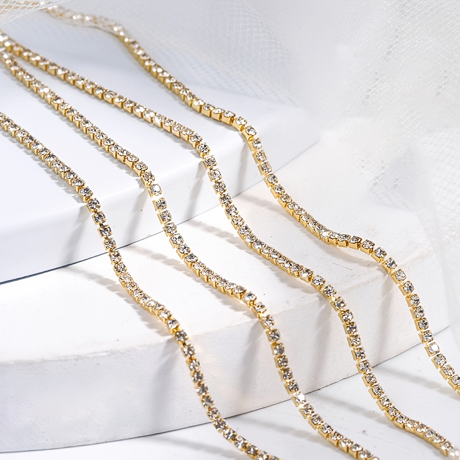 1pc 3mm Sparkling Silvery Rhinestone Chain, Used For Nail Art Decoration, Shoe And Clothing Decoration, Mobile Phone Case And Cup Decoration, And Other (no Shaft Included)
