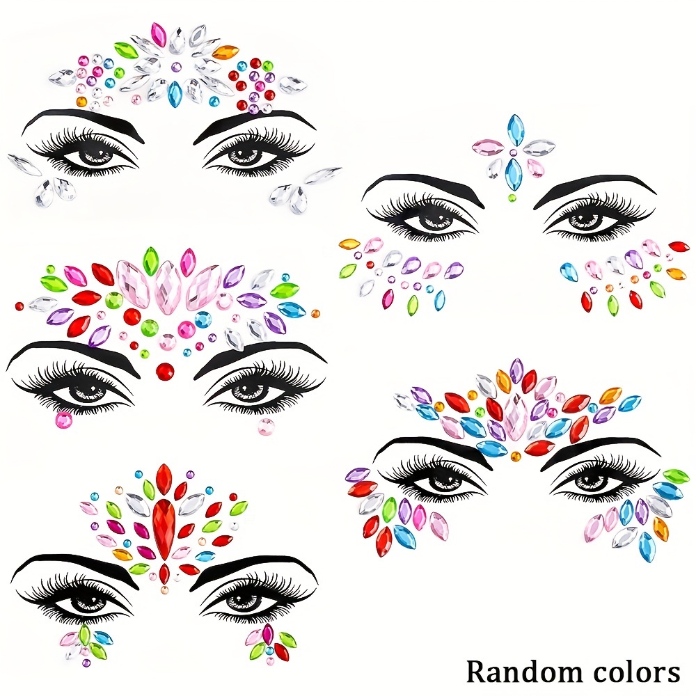 Image of 5pcs Sparkling Rhinestone Face Gems - Vibrant Facial Jewel Stickers, Ideal For Makeup Enhancement And Festive Occasions, Makeup Accessories ( Colorful Colors, Not Shape)