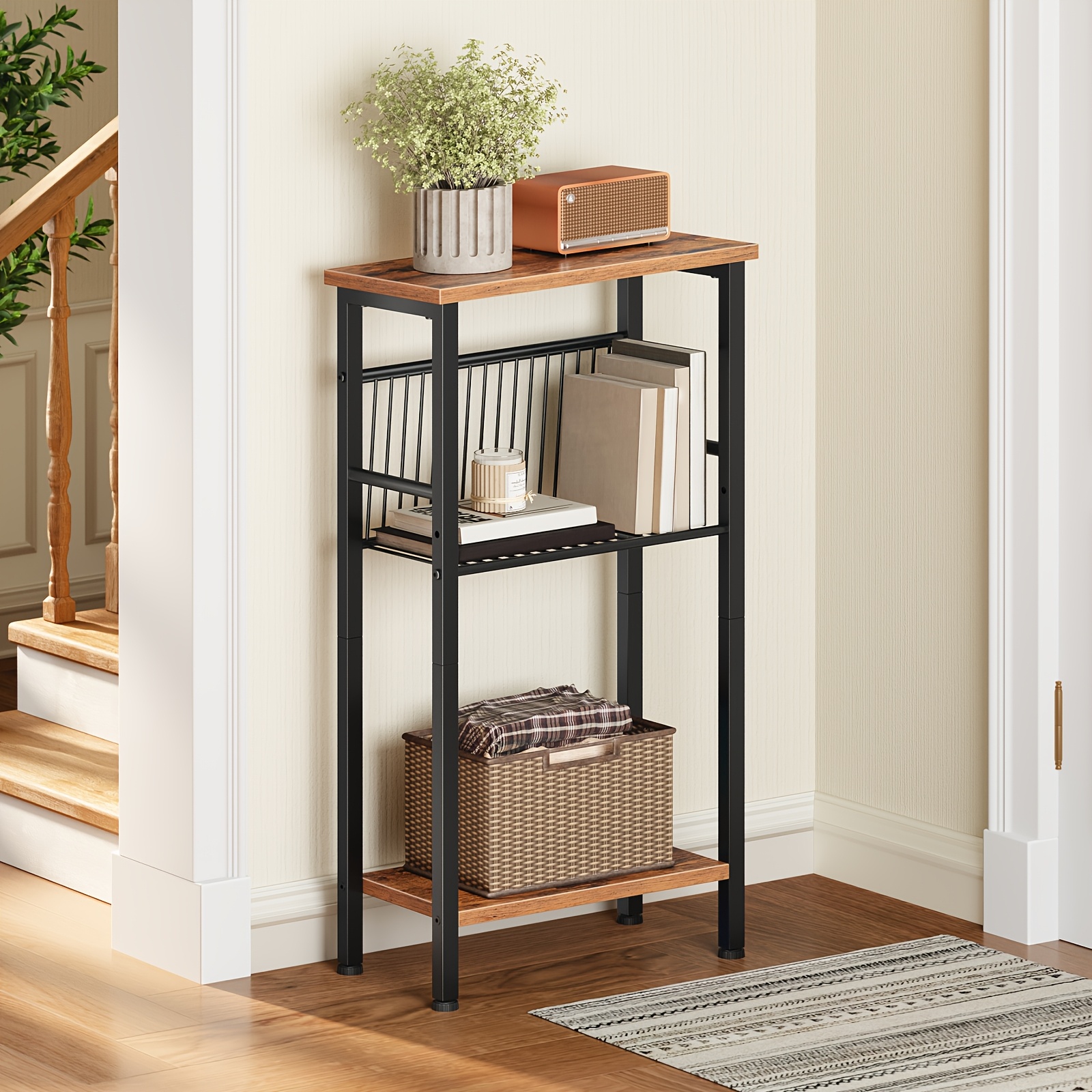 Image of Entryway Table In Contemporary Style With Storage Space, Convenient For Organization And Space-, Suitable For Living Rooms And Bedrooms, In And Black
