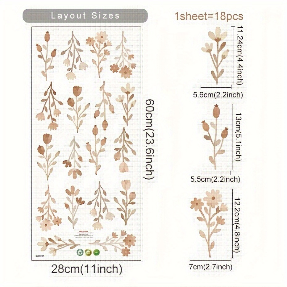 Boho Chic Dried Flowers Wall Decal - , Removable Art For Bedroom & Living Room Decor, Boho Bedroom Decor